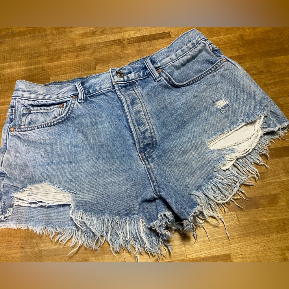 We The Free Light Blue Distressed Jean Shorts